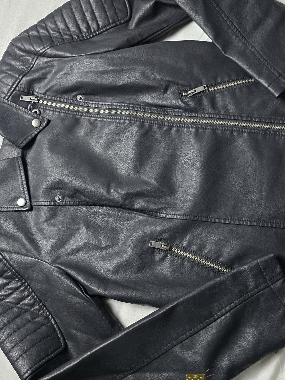 Noisy May Black Faux Leather Quilted Shoulder Moto Biker Jacket Size L